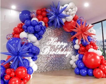 Kit per arco di palloncini rossi, bianchi e blu, 140 pezzi, kit ghirlanda di palloncini a forma di stella ed esplosione rossi, bianchi e blu, palloncini di diverse dimensioni per il 4 luglio