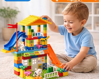 Set di 102 mattoncini da costruzione classici di grandi dimensioni per bambini e neonati, compatibile con tutte le principali marche, grandi mattoncini da costruzione, giocattoli STEM con confezione regalo