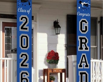 Decorazioni per la laurea 2026, colore blu, striscione di congratulazioni per la laurea per qualsiasi scuola o classe, decorazioni per feste di laurea 2026