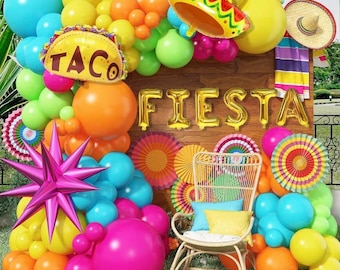 Kit per arco di palloncini Fiesta, 100 decorazioni per feste messicane Fiesta con palloncini in lamina a forma di lama e sombrero, ghirlanda di palloncini arcobaleno per Cinco de Mayo