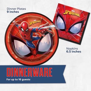 Decoraciones de cumpleaños de Spiderman Artículos para fiestas de Spiderman Sirve para 16 invitados Marvel Superhero Spidey y sus increíbles amigos Mantel imagen 5