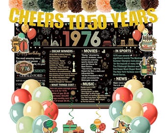 50th Birthday Party Decorations, Colorful Back in 1976 Banner 50 Year Old Birthday Party Poster Supplies Vintage 1976 Backdrop Photography