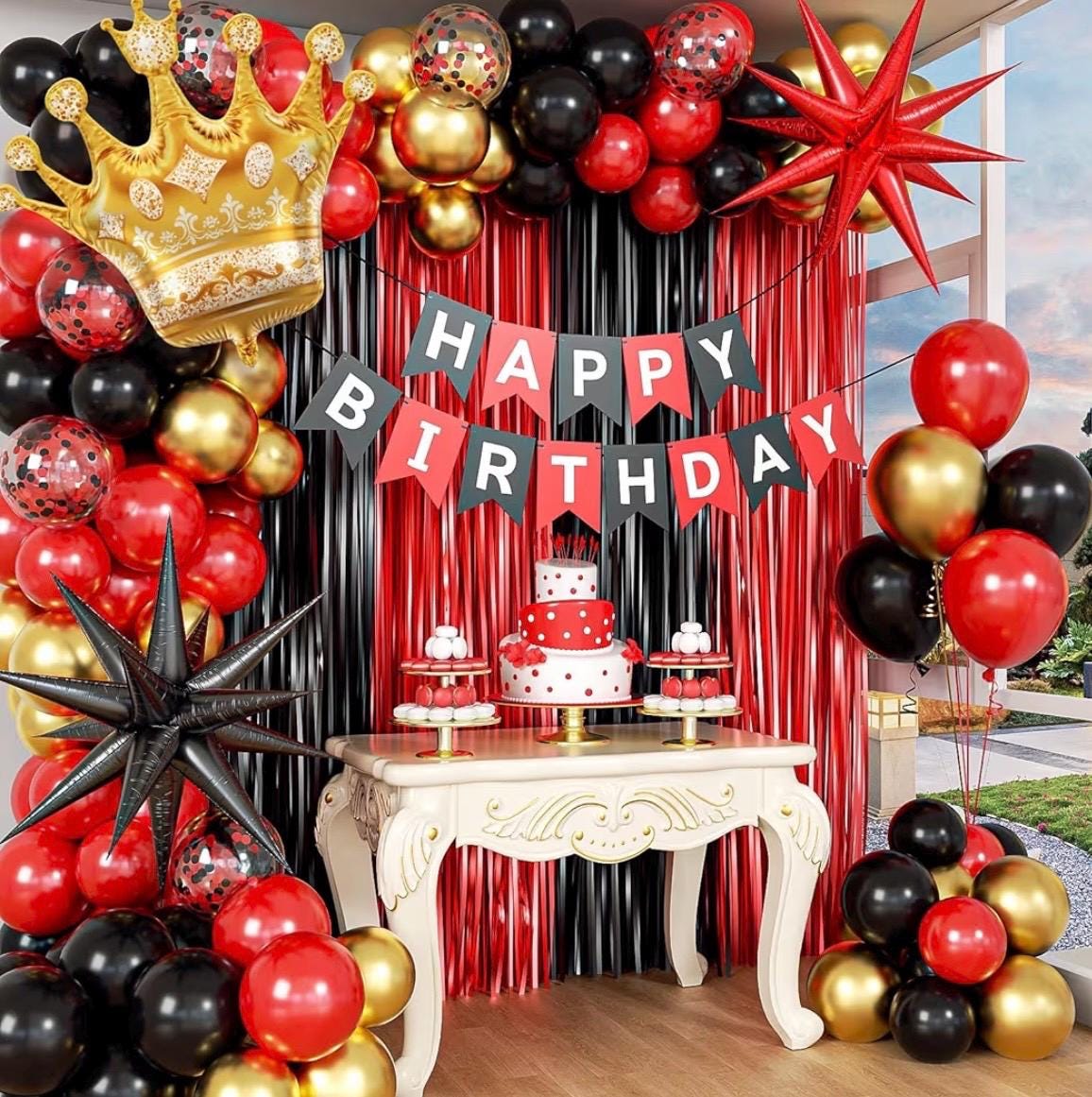 Rose Gold Birthday Decorations Kit - Banner, Fringe Curtain, Balloons & More For Girls & Women 5 thumbnail image