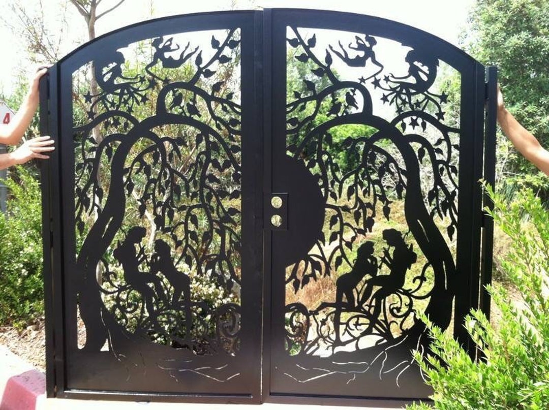Contemporary Dual Entry Metal Gate Ornamental Iron Garden Entry Modern