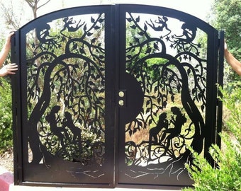 Contemporary Dual Entry Metal Gate Ornamental Iron Garden Entry Modern