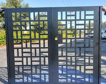 Contemporary Dual metal gate, Modern Metal Gate, Custom size Art Pedestrian Walk Thru Entry Iron Steel Garden Designer