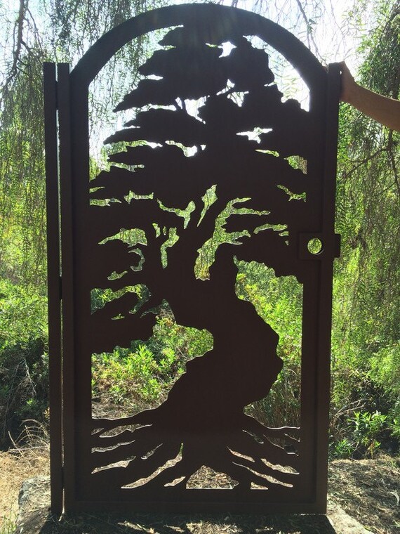 Bonsai Tree Gate Metal Art Pedestrian Walk Thru Entry Iron Bonsai Tree Gate Metal Art Pedestrian, Metal Arched Stand Alone Garden Gate With Tree Of Life Design