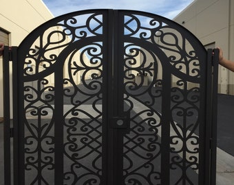 Contemporary Dual Entry Metal Gate Ornamental Iron Garden Entry Modern