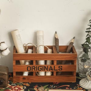 Organizador de escritorio rústico de madera / Organizador de correo de oficina estilo granja con 3 compartimentos