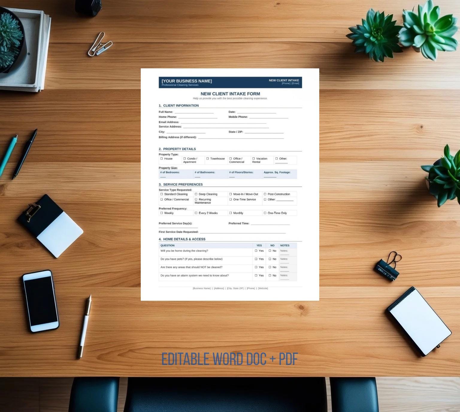 Cleaning Business Client Intake Form | New Client Form Template | House ...