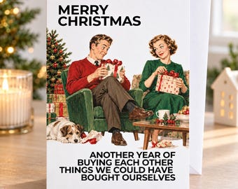 Funny Christmas Card for Couple, Buying Each Other Gifts Joke, Xmas Card for Husband Wife Partner