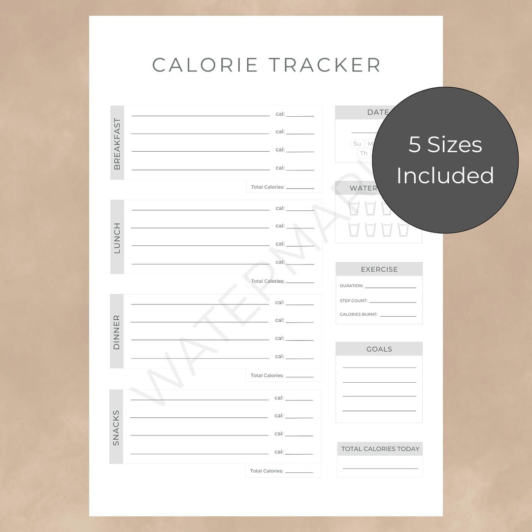 Calorie Meal Planner | Printable Calorie Tracker Daily Food Journal ...