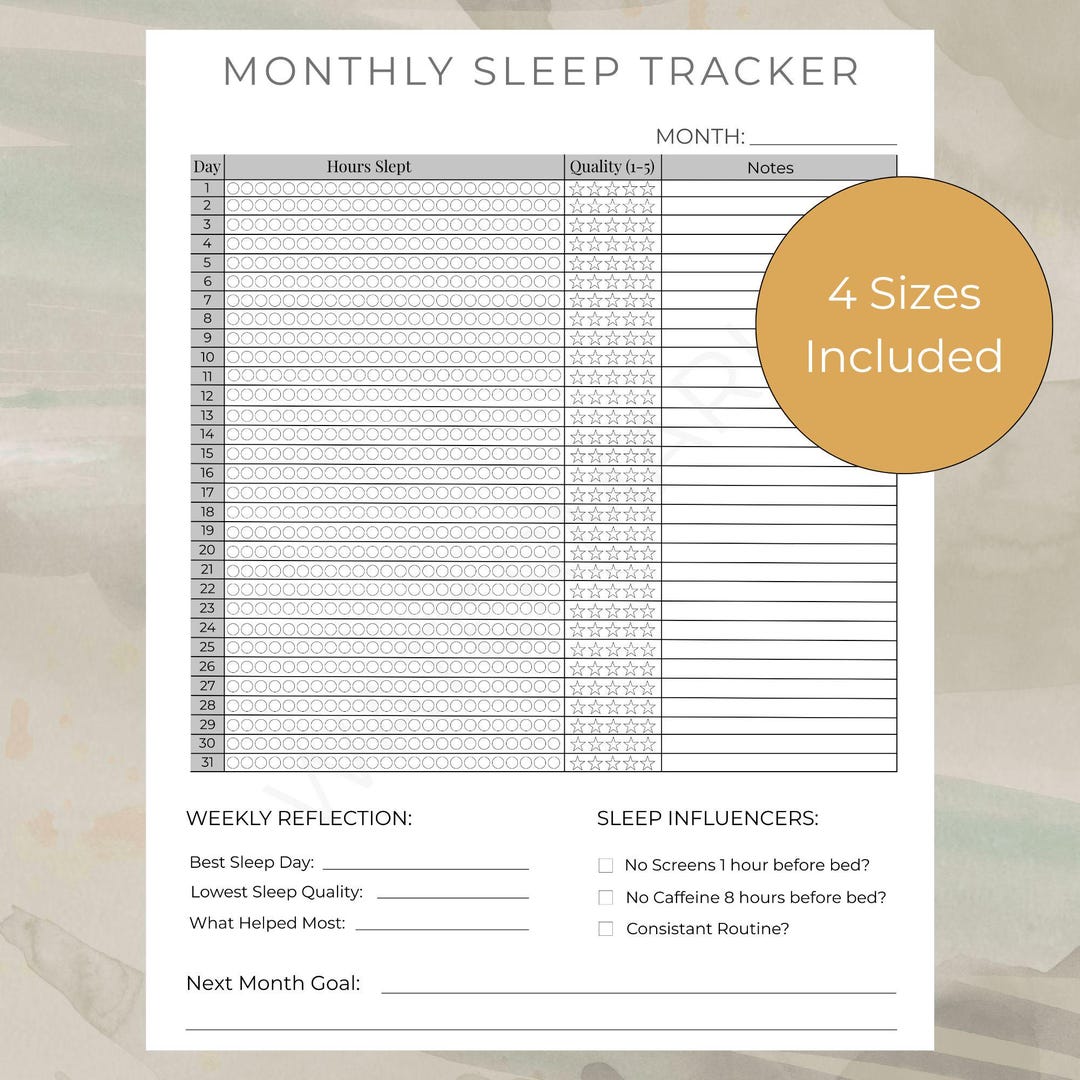 Sleep Tracker Planner Printable | Monthly Sleep Log & Sleep Quality ...