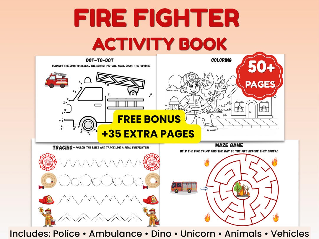 Firefighter Activity Book for Kids | Fire Safety Printable Worksheets ...