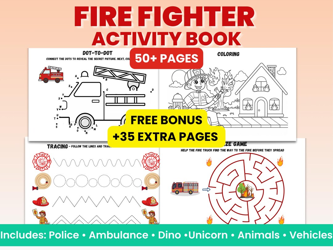 Firefighter Activity Book for Kids | Fire Safety Printable Worksheets ...