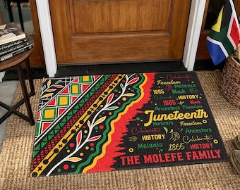 Juneteenth Welcome Mat, Custom Name Doormat, Black History Decor, Personalized Outdoor Front Door Rug, Black Pride Porch Decoration