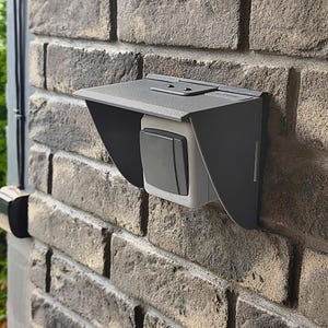 Universal Fit Graphite Outdoor Cover | Weatherproof Low-Voltage Shield (3-in-1 Conduit Ports) | Heavy Duty Outdoor Outlet Guard