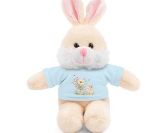 Peluche de conejito con camiseta de acuarela, canasta de Pascua
