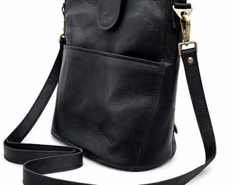 Schwarzes Leder 12 (INCHES) Crossbody Messenger Taschen