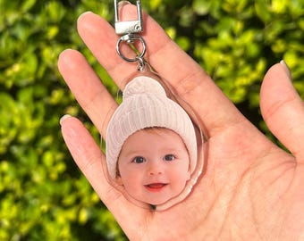 Porte-clés photo personnalisé visage de bébé, cadeau photo drôle de bébé pour maman, porte-clés acrylique personnalisé, souvenir de la fête des mères, cadeau de la fête des pères