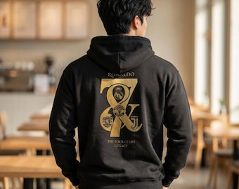 CR7 Lightning Logo Hoodie | Ronaldo 7 Legacy Graphic Hoodie, Black Gold