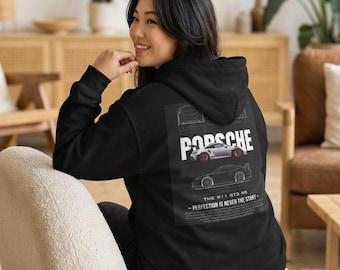 Porsche 911 Blueprint Poster Hoodie | Vintage Racing Car Graphic