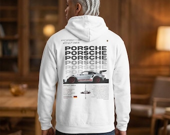 Porsche Racing Poster Hoodie | Retro GT Car Graphic, Motorsport Text Panel