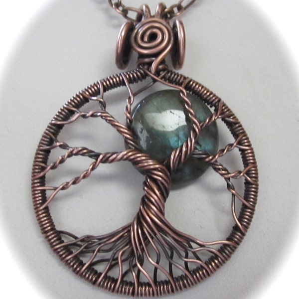 Labradorite Full Moon Tree of Life,  Antique Copper and Labradorite Full Moon Tree of Life