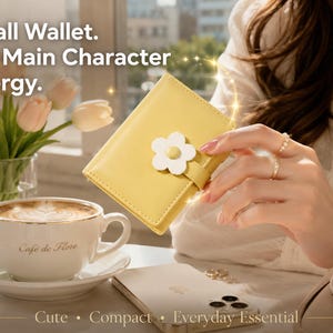 Cute Mini Flower Wallet for Women, Compact Pastel Card Holder, Small Kawaii Coin Purse, Aesthetic Leather Wallet Gift