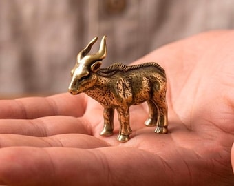 Miniature Brass Animal Figurine – Vintage Style Statue, Rustic Desk Decor