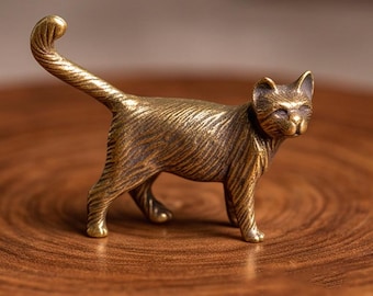 Handmade Bronze Cat Figurine – Vintage Kitty Sculpture, Animal Lover Gift