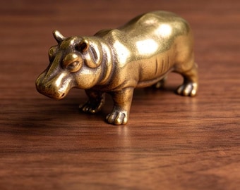 Solid Brass Hippopotamus Figurine – Cute Hippo Sculpture, Whimsical Desk Decor