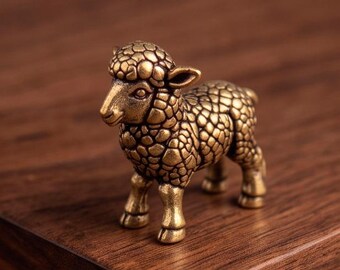 Brass Sheep Figurine – Mini Farm Animal Statue, Rustic Desk & Shelf Decor