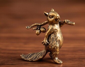 Mini Brass Squirrel Figurine – Cute Animal Sculpture, Shelf Decor & Good Luck Gift