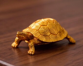 Brass Turtle Figurine – Vintage Feng Shui Turtle, Hand-Carved Animal Decor