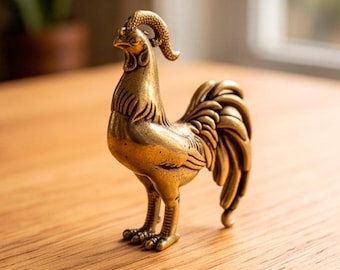 Handmade Brass Rooster Figurine – Vintage Farmhouse Chicken Statue, Rustic Desk Decor
