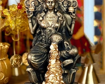 Handmade Cast Marble Goddess Lakshmi Statue | Hindu Wealth Prosperity Figurine