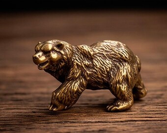 Solid Brass Bear Figurine – Luxury Wildlife Sculpture, Heavy Metal Desk Decor