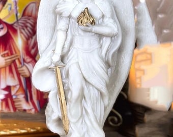 Archangel Uriel Statue – Orthodox Christian Angel Figurine – Handmade Cast Marble Spiritual Home Decor Gift