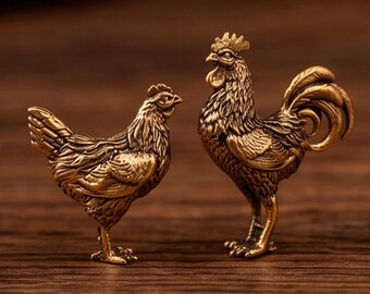 Solid Brass Rooster Figurine – Hand Cast Zodiac Chicken, Feng Shui Decor