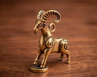 Vintage Brass Aries Ram Figurine – Zodiac Pendant, Astrology Charm, Rustic Decor