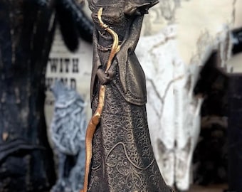 Handmade Hel Statue – Norse Goddess Figurine, Gypsum Concrete Altar Decor (Bronze-Style)