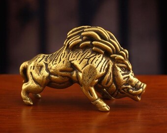 Solid Brass Wild Boar Figurine – Rustic Animal Sculpture, Vintage Desk Decor