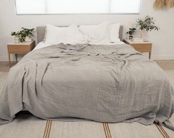 Adult Muslin Blanket | Oversize Grey King Blanket | 8-Layer Muslin Cotton