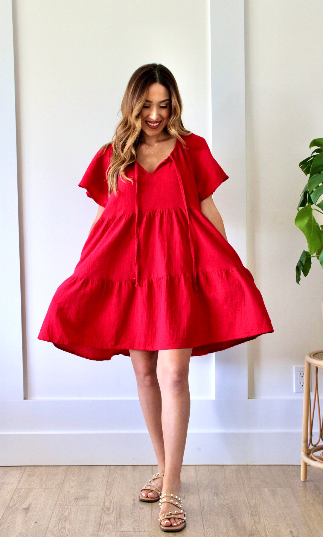 Red and Blue Butterfly Print Hoodie Dress