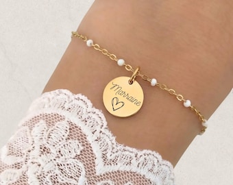 Bracelet chaîne boule perlée coloré Personnalisé prénom, cadeau Noël Bijou Femme gravé Bracelet Marraine demande annonce Naissance Maman