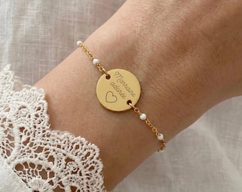 Bracelet chaîne boule perlée coloré Personnalisé prénom cadeau Noël Bijou Femme gravé Bracelet Marraine demande annonce Naissance Maman Mère