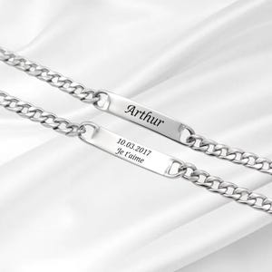 Pulseira masculina personalizada com corrente grossa gravada, pulseira de corrente tipo curb com nome gravado, ideia de presente para o Dia dos Namorados, aniversário e Dia dos Pais.