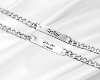 Bracciale a catena spessa personalizzato e inciso per uomo, bracciale a catena a maglia barbazzale con nome inciso, idea regalo per San Valentino, compleanno, festa del papà