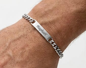 Bracelet personnalisé gravé grosse chaîne Homme, bracelet gourmette homme gravure, Saint-Valentin idée cadeau d'anniversaire fête des Pères